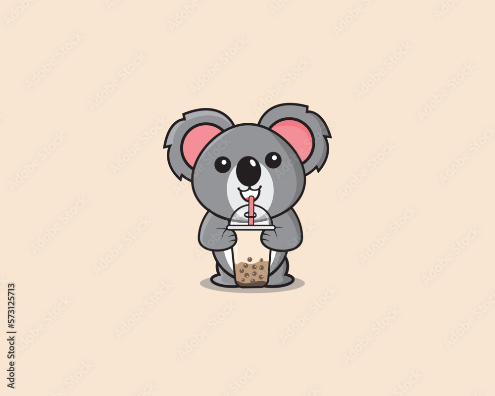 Cute Koala Drink Boba Vector Design