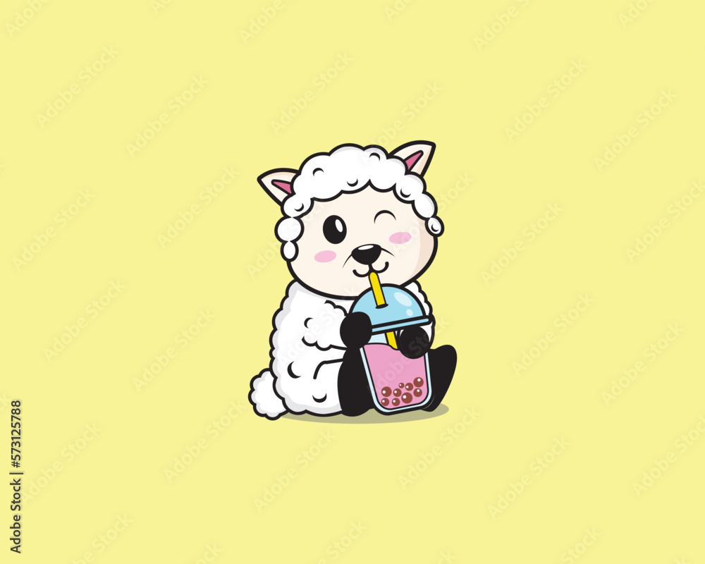 Cute Sheep Drink Boba Vector Design Cute Sheep Drink Boba Vector Design