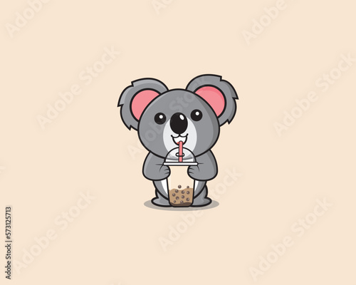Cute Koala Drink Boba Vector Design
