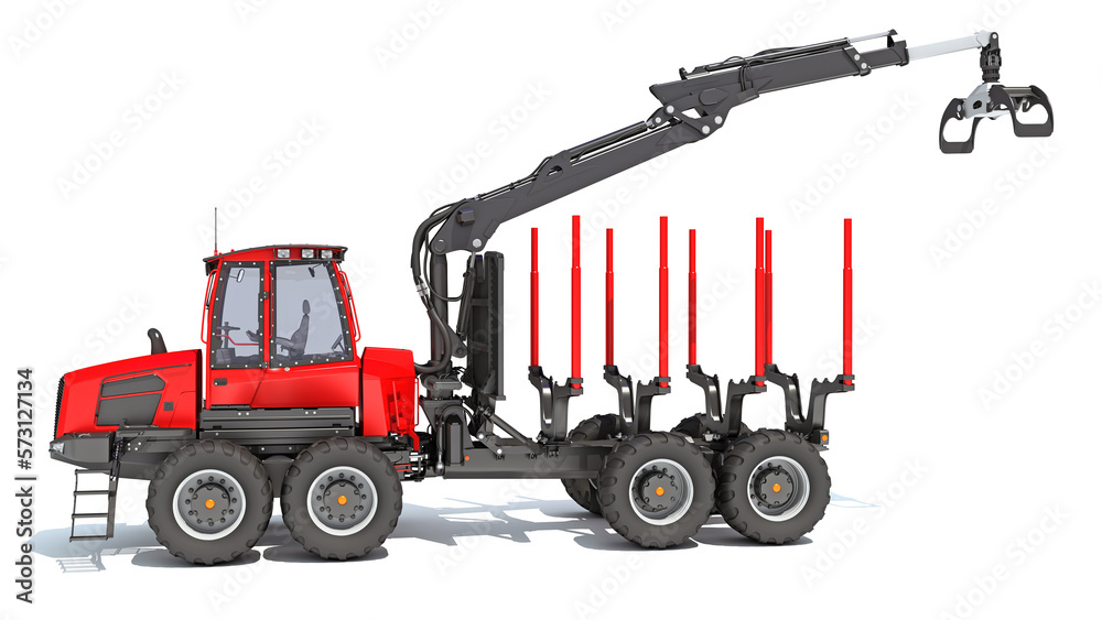 Forestry Forwarder 3D rendering on white background Forestry Forwarder 3D rendering on white background