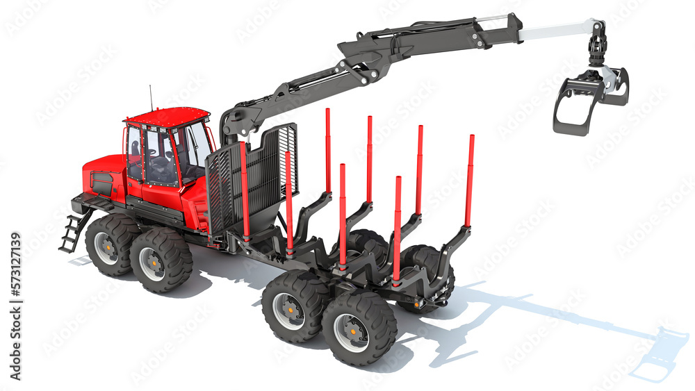 Forestry Forwarder 3D rendering on white background