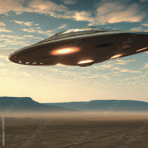 UFO Flying Over a Desert