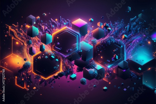 Abstrakter Cyper & Technologie Background. Futuristisch und Farbenfroh für Cyperpunk und Technik Freaks. Künstliche Intelligenz.
