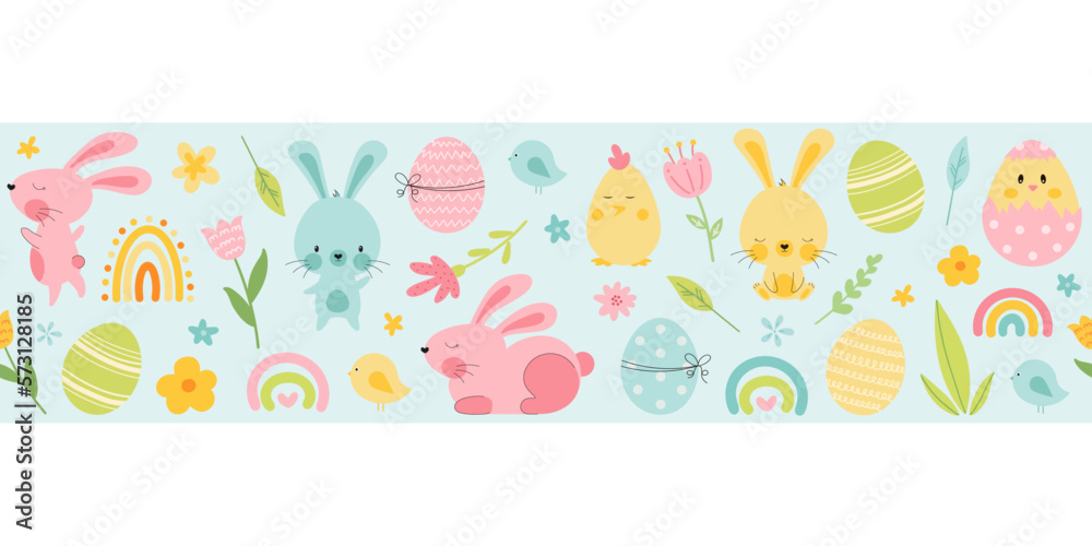 Cute hand drawn easter bunnies and eggs pattern Cute hand drawn easter bunnies and eggs pattern