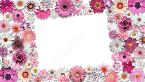 ピンクホワイトの花いっぱい、鮮やかなフローラルフレーム