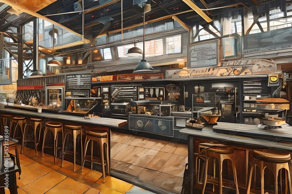 Industrial theme cafe room illustration Industrial theme cafe room illustration