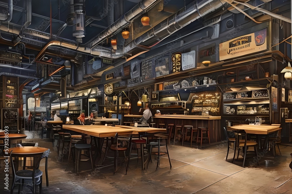 Industrial theme cafe room illustration