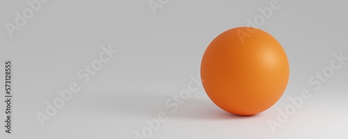 Orange ball on white background. Minimal 3D background illustration. Orange sphere shape object on empty bright white background.