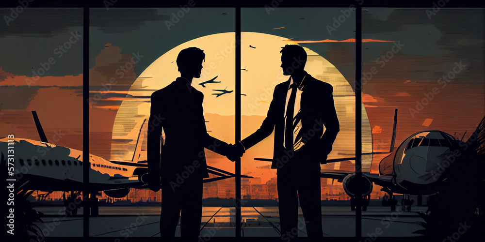 silhouette of two persons shake hand in business suite for a business partnership deal