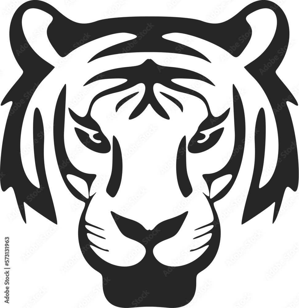 A graceful black white logo tiger. Isolated on a white background.