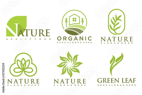 Set of modern natural and organic products logo templates and icons