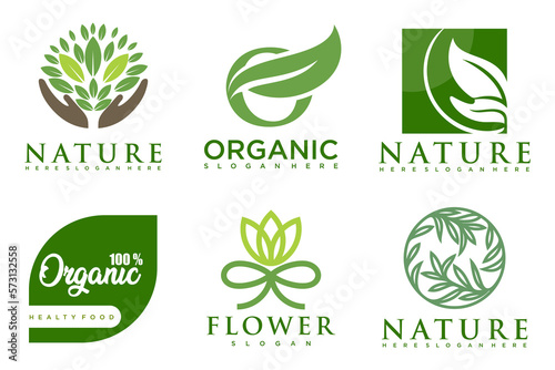 Set of modern natural and organic products logo templates and icons