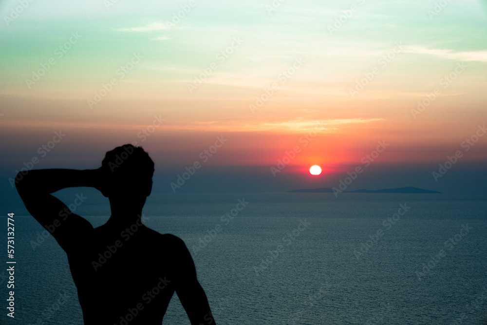 Sunset background with a guy in the left corner