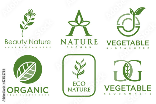 Set of modern natural and organic products logo templates and icons