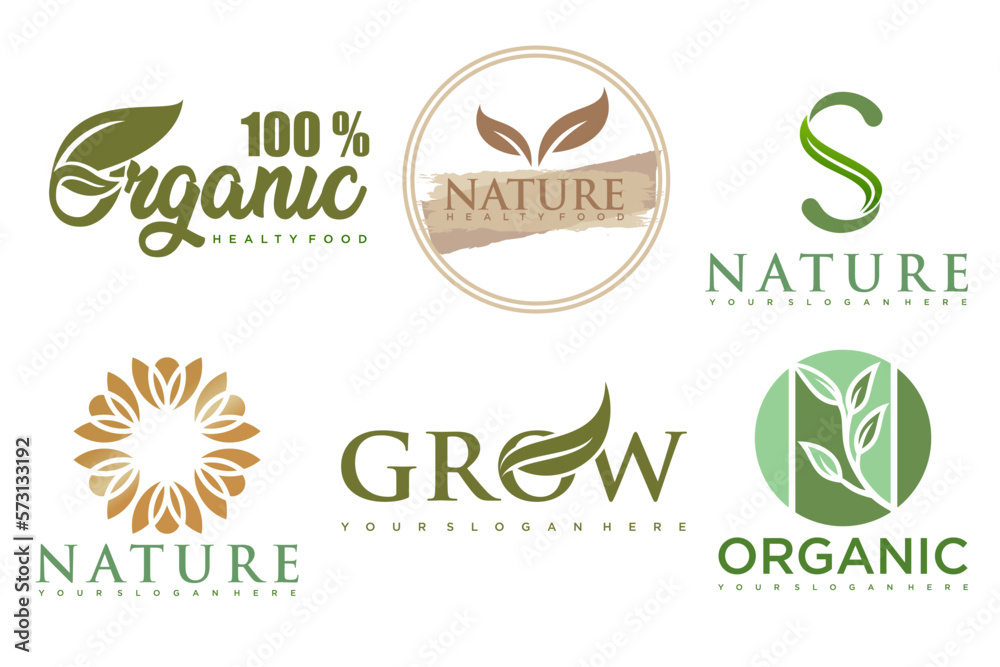 Fototapeta premium Set of modern natural and organic products logo templates and icons