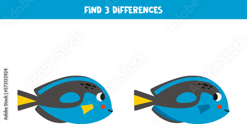 Tablou pe pânză Find 3 differences between two cute blue tang fish.
