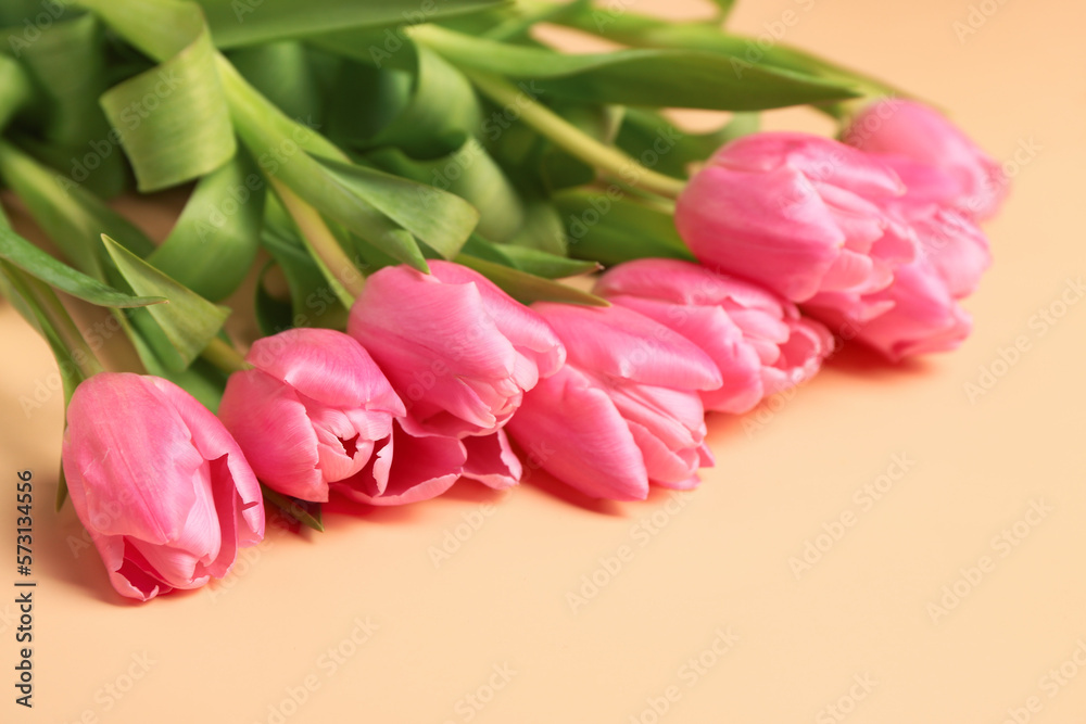Beautiful tulip flowers on beige background Beautiful tulip flowers on beige background