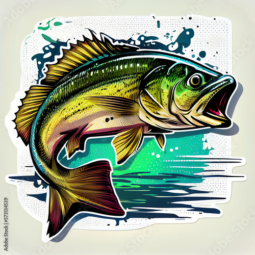 fish in the water, Bass Fishing, sticker, vector art, pixal Generative A.i