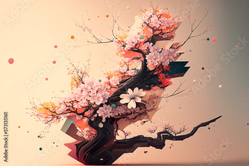 Cherry blossom abstract illustrations with elements of minimalism Generative AI