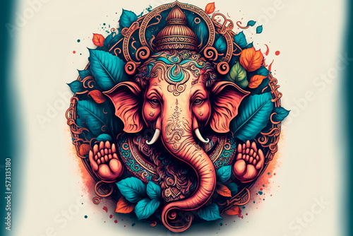 Fotografie, Obraz Celebrate lord ganesha festival isolated image Seamless floral pattern with flow