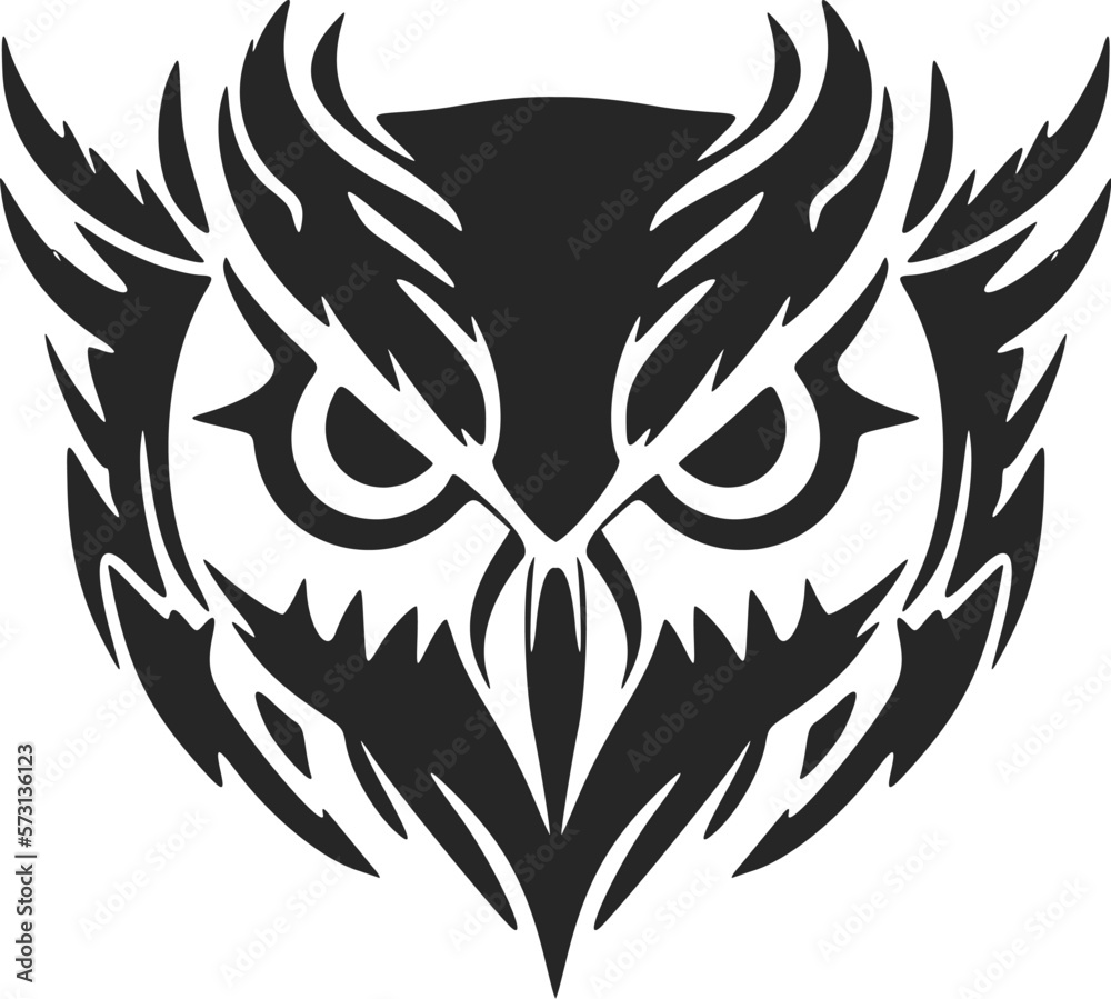 Delicate simple black owl logo. Isolated.