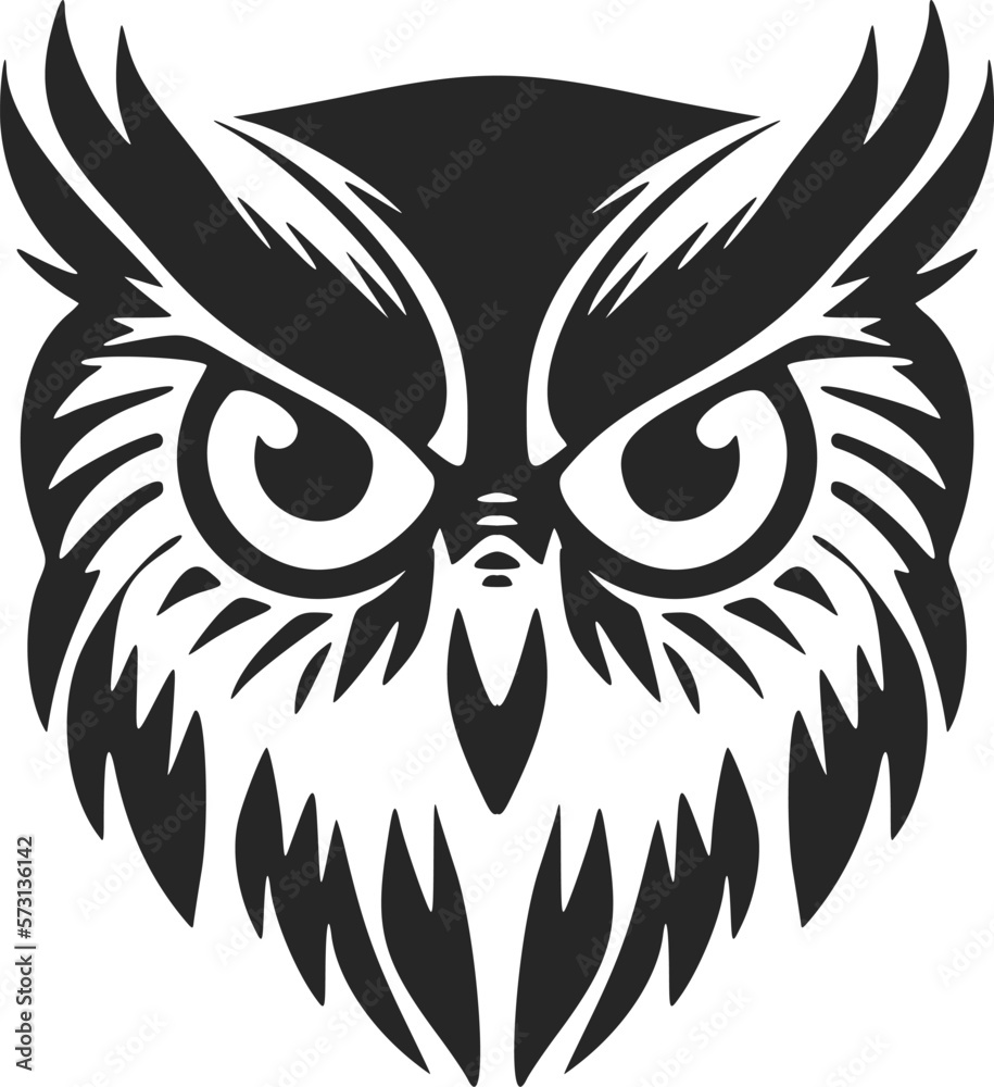 Cool simple black owl logo. Isolated on a white background.