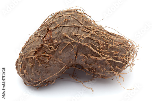 Closeup of Dry Varahikanda (Dioscorea bulbifera) fruit, isolated on white background. photo