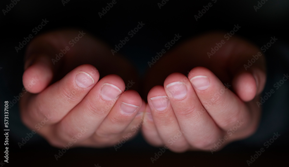 Hands together, open palm and dark for donation, giving or nonprofit mockup space for religion charity work. Hand sign, mock up and pray for worship, gratitude or mindfulness in night at ngo workpace Hands together, open palm and dark for donation, giving or nonprofit mockup space for religion charity work. Hand sign, mock up and pray for worship, gratitude or mindfulness in night at ngo workpace