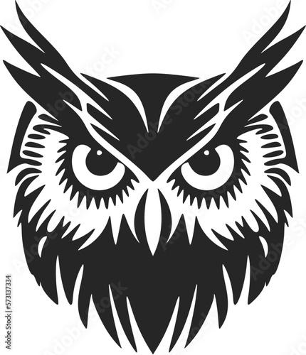 Exquisite a simple black white vector logo of the owl. Isolated. photo