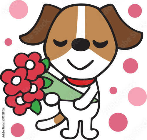 ジャックラッセルテリア犬　花束で感謝の気持ちを伝える