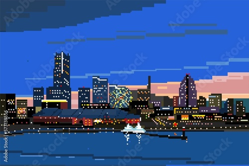 横浜港とビル街の美しい夕景