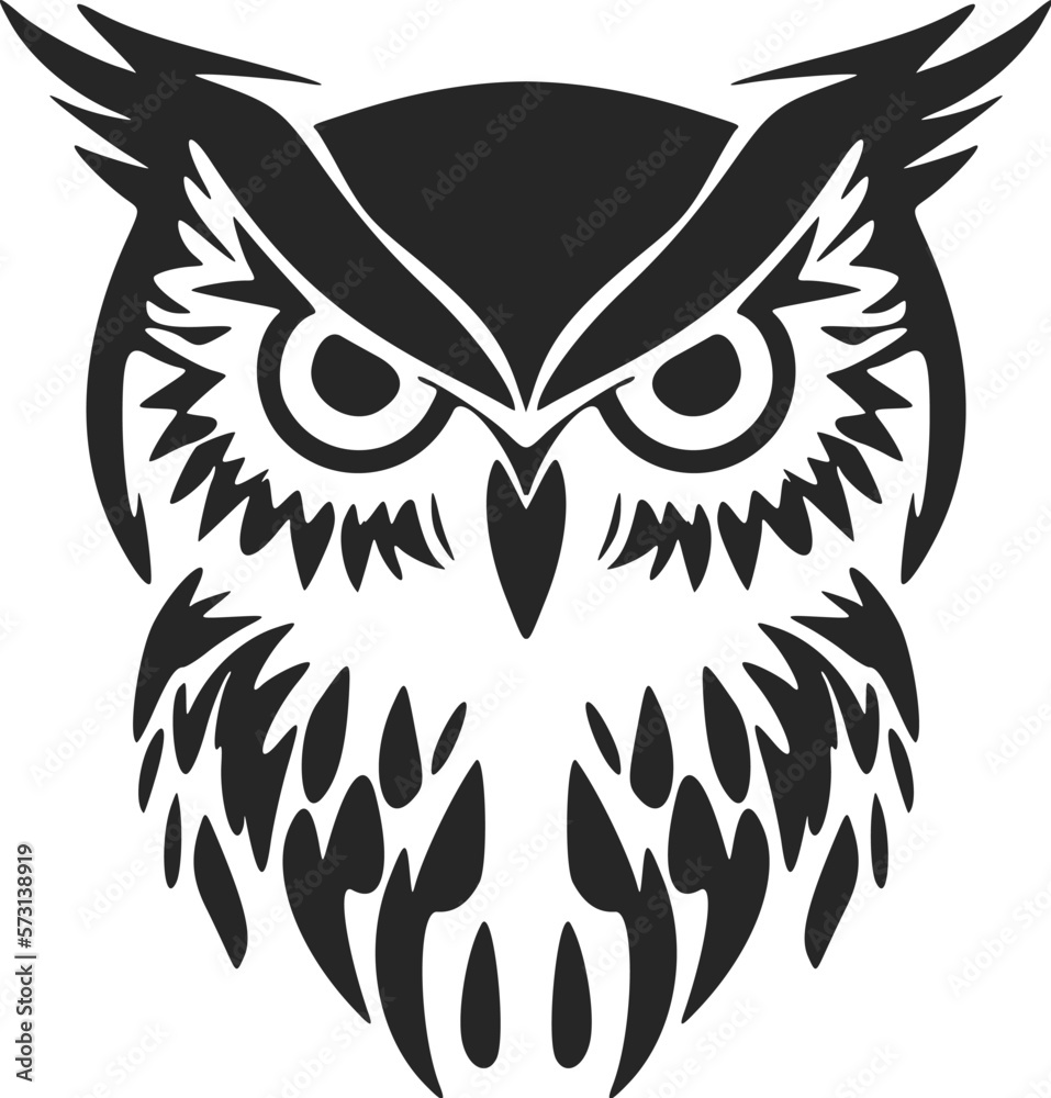 A graceful simple black owl logo. Isolated.