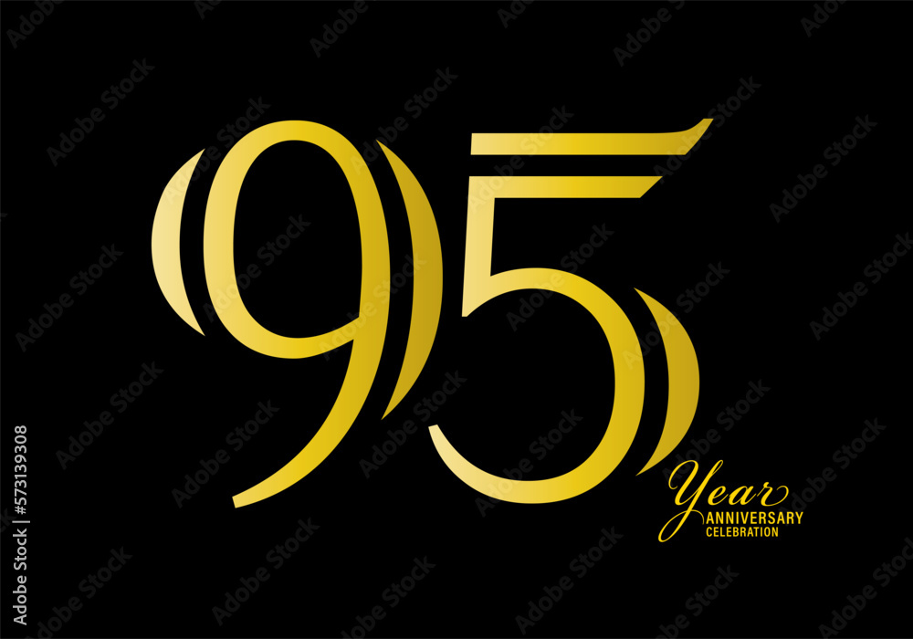 95 years anniversary celebration logotype gold color vector, 95th birthday logo,95 number, anniversary year banner, anniversary design elements for invitation card and poster. number design vector - obrazy, fototapety, plakaty 