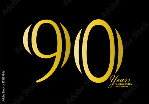 90 years anniversary celebration logotype gold color vector, 90th birthday logo,90 number, anniversary year banner, anniversary design elements for invitation card and poster. number design vector