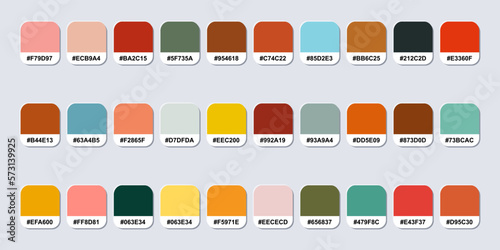 Set Of Retro Color Palette Catalog Sample With RGB HEX Codes Isolated In Seperate Groups For Ui Design, Fashion, Interior And Website Designing. Vector Graphics.