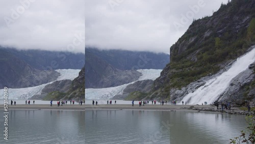 Vertical video - Alaska nature landscape Mendenhall Glacier and Nugget Falls photo