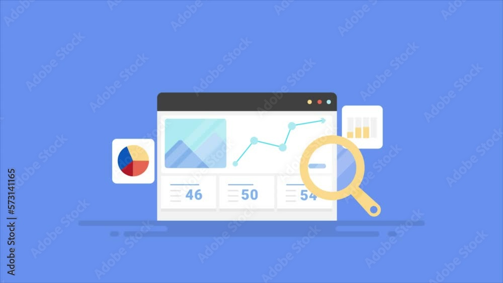 Dashboard view of business report, financial statistics marketing data analytics software intelligence chart and graphic interface examination video animation.