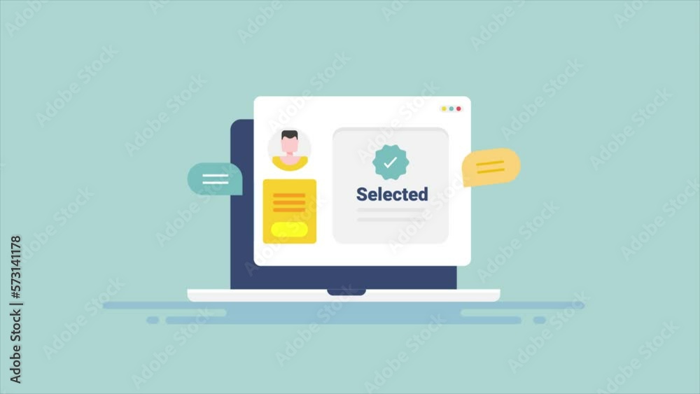 Person selecting online professional candidate for office company project, offshore hiring freelance bid selection process, video animation concept.