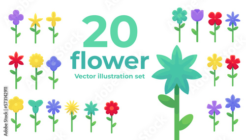 20 Flowers vector illustration set. Stylized flat flowers. Flowers for gamedesign, illustration, ui and more.