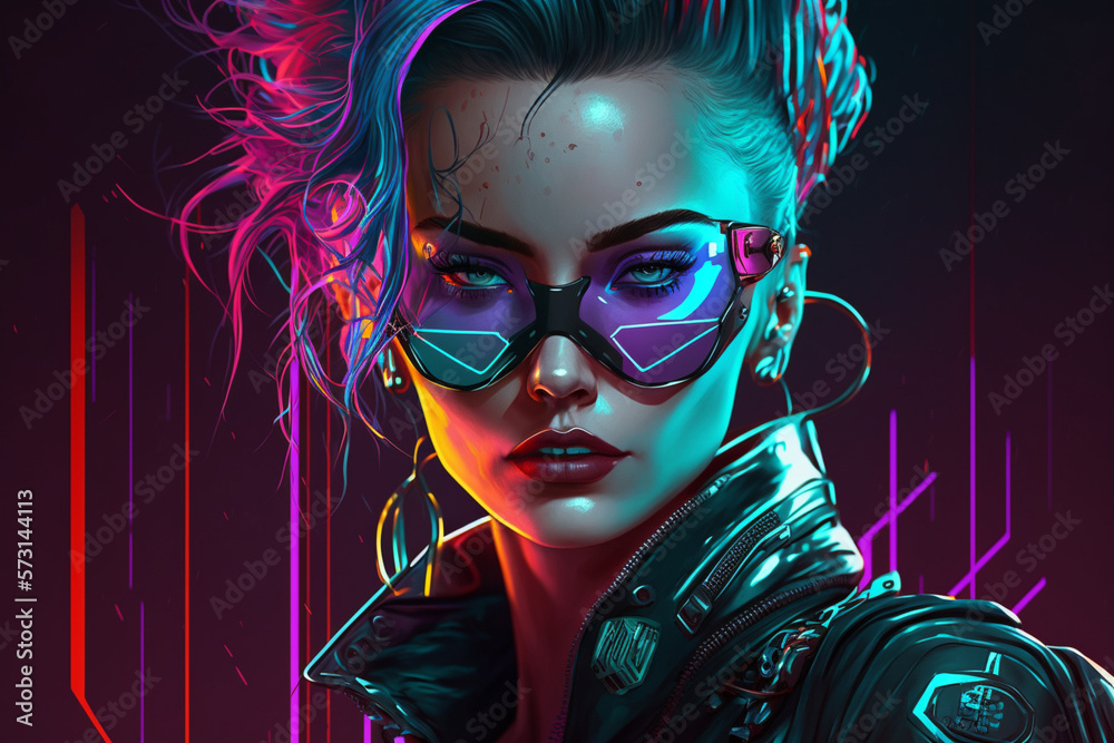 Cyberpunk style portrait of beautiful young woman portrait 