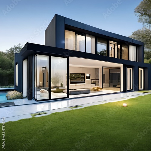 a modern house with an all black exterior and large glass doors and windows 2_SwinIRGenerative AI © Ai.Art.Creations