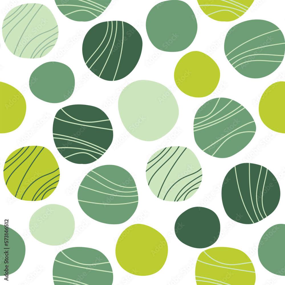 Doodle circles with wavy lines. Abstract green seamless pattern for textiles, wrapping paper, fabrics, backgrounds, postcards, posters Doodle circles with wavy lines. Abstract green seamless pattern for textiles, wrapping paper, fabrics, backgrounds, postcards, posters