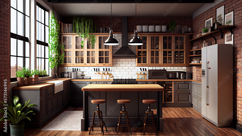 Kitchen interior design. Generative Ai