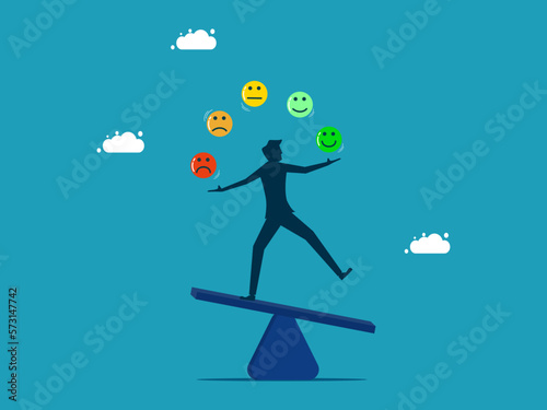 man are emotionally intelligent. Balance anxiety and happiness. vector illustration