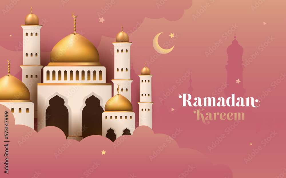 Obraz premium Ramadan Mubarak Eid Festival Vector Greeting Background Design Template