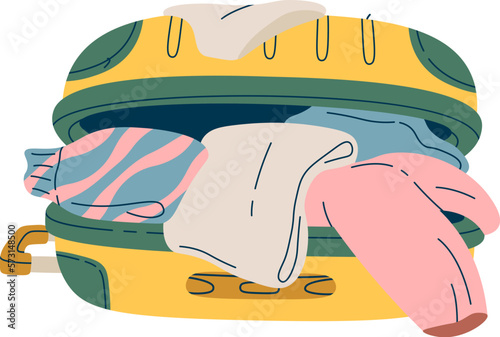 Open suitcase full of clothes flat icon
