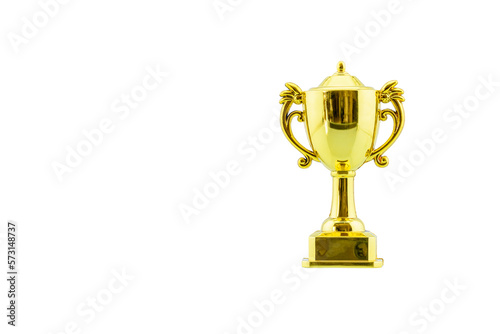 Fotografie Golden trophy cup, dual handle neo-classic, isolated on white