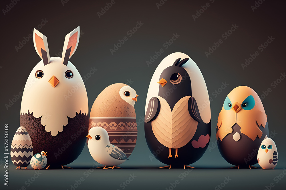 Colorful cute animal Easter Eggs flat design illustrator generated by AI