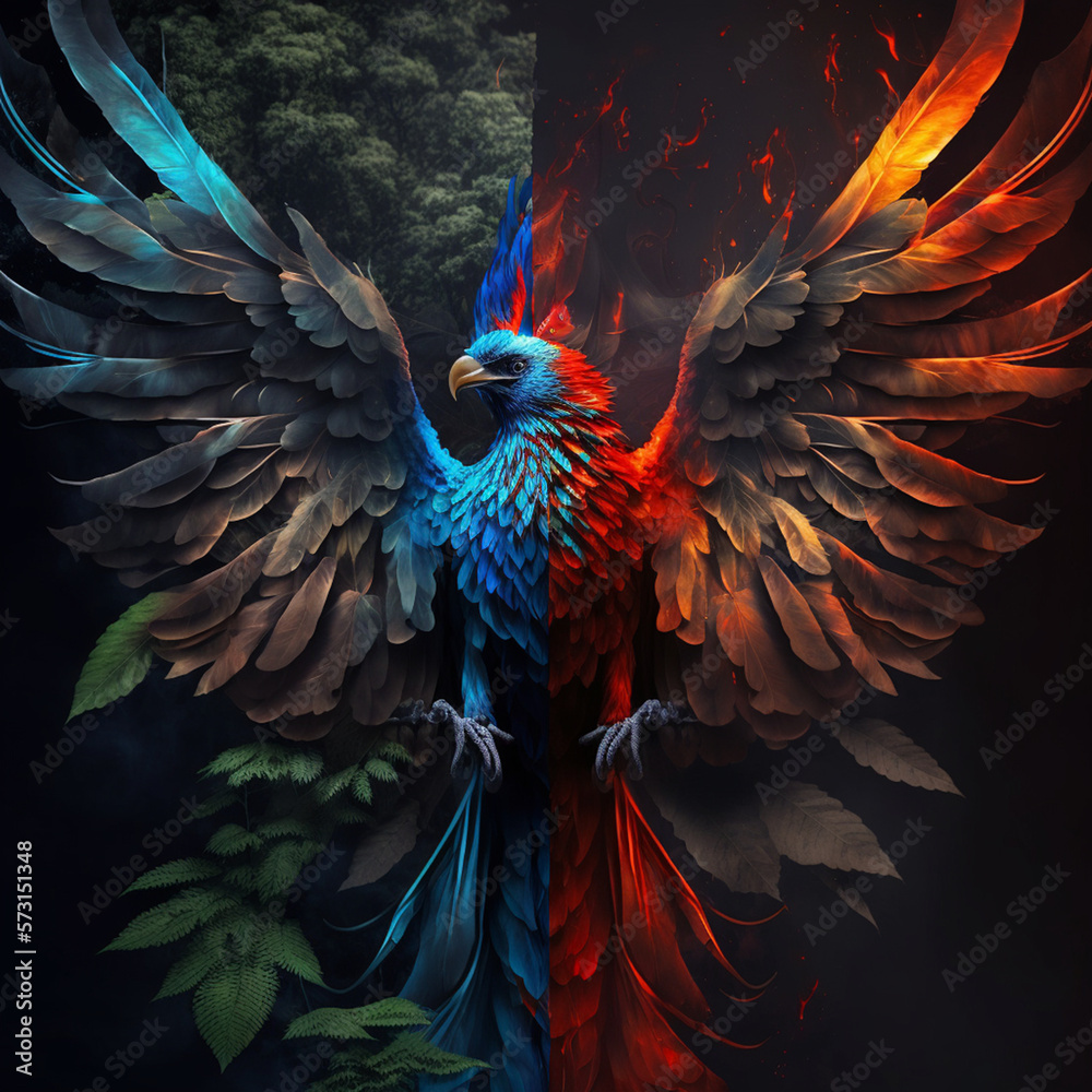 Obraz premium blue and red phoenix