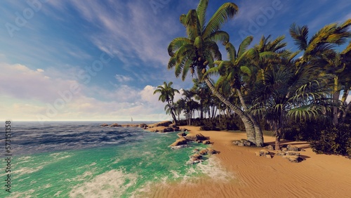 Fototapeta Naklejka Na Ścianę i Meble -  Sandy beach with growing coconut trees